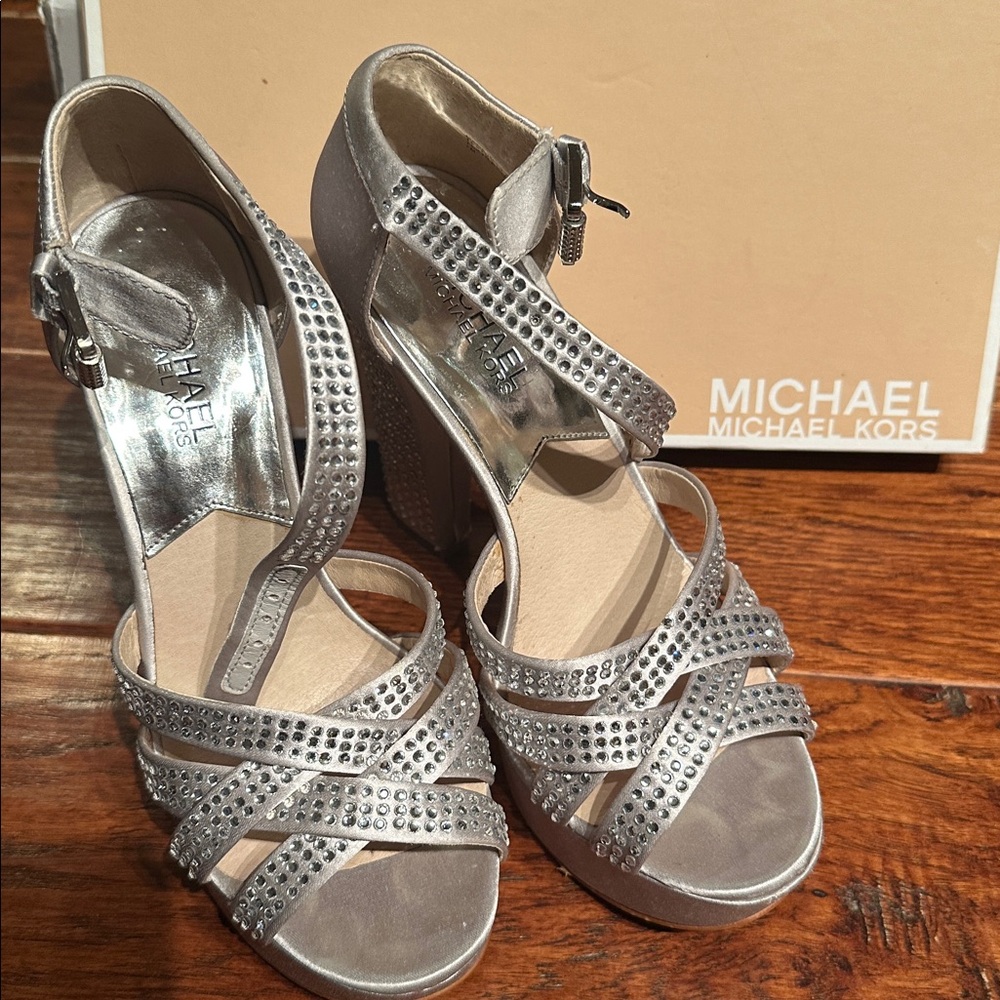 Michael Kors Metallic Enola Platform Satin/Rhinestones